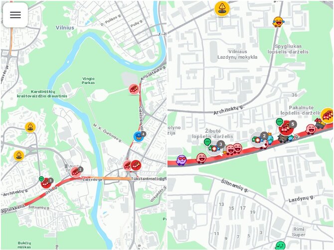 Atvaizdas iš „Waze“ programėlės/Spūstys įvykio vietoje