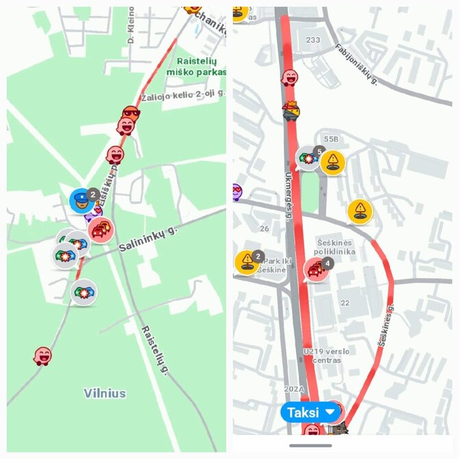 Atvaizdai iš „Waze“ programėlės/Spūstys įvykio vietoje Ukmergės g. ir Eišiškių pl.