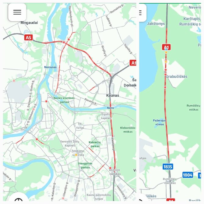 Atvaizdas iš „Waze“ programėlės/Spūstys įvykio vietoje