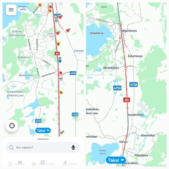 Atvaizdas iš „Waze“ programėlės/Spūstys įvykio vietoje
