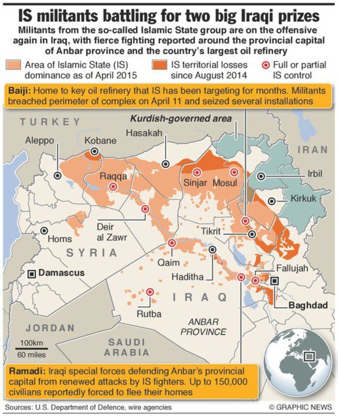 „Graphic News“ iliustr./„Islamo valstybė“ kaunasi dėl naujų teritorijų kontrolės