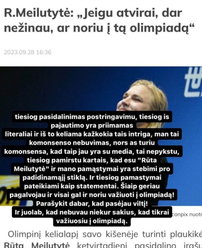 Rūtos Meilutytės įrašas instagrame