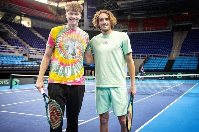 AEK klubo nuotr./Mindaugas Kuzminskas ir Stefanos Tsitsipas