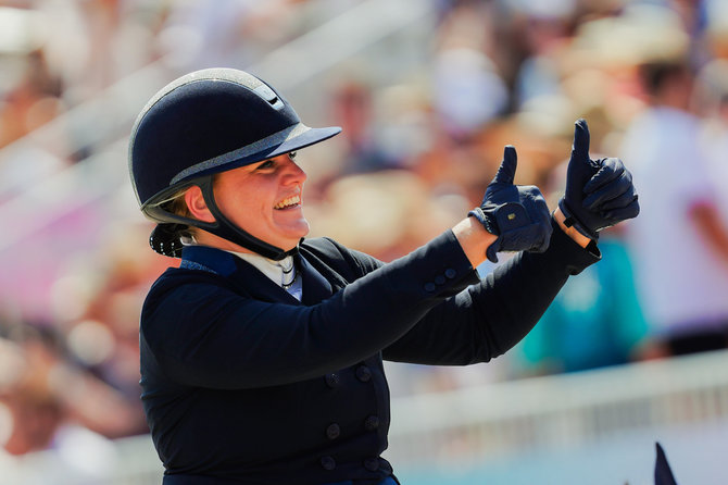 Kipro Štreimikio/LTOK nuotr./Justina Vanagaitė dailiojo jojimo varžybose Paryžiaus olimpiadoje