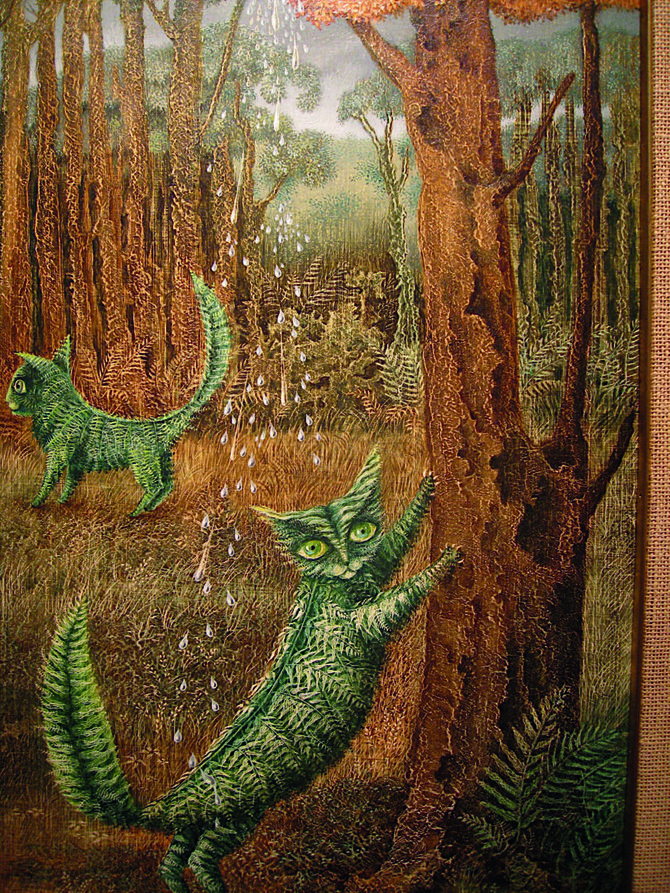 Remedios Varo paveikslas PAPARČIŲ KATINAS