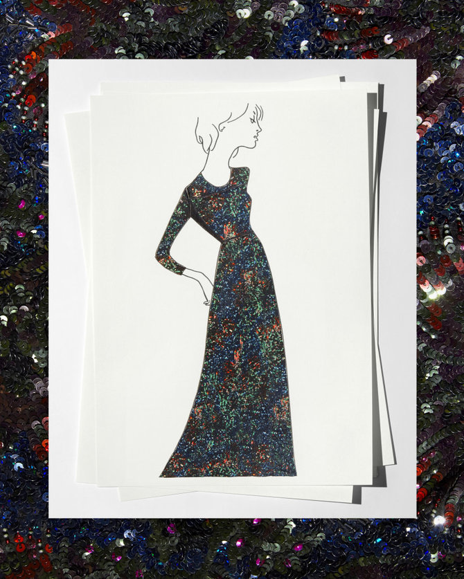 Vida Press nuotr./Adele skirtos „Burberry“ suknelės eskizas