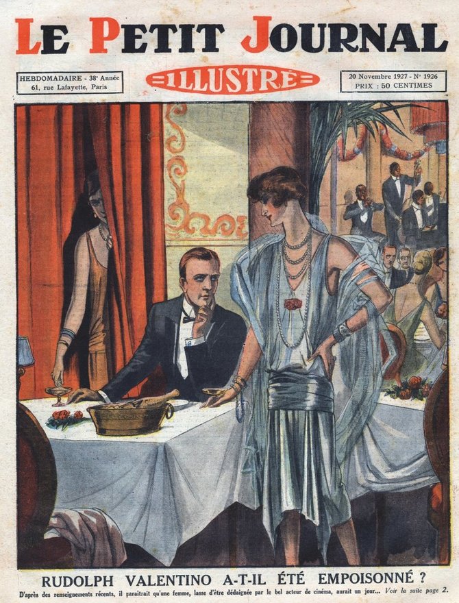 Vida Press nuotr./Laikraščio „Le Petit Journal“ viršelis, skelbiantis versiją, kad aktorius Rudolphas Valentino buvo nunuodytas (1927 m.)