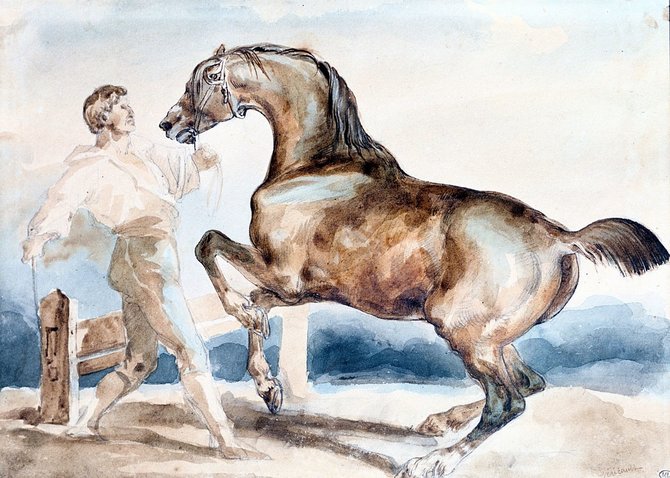 Vida Press nuotr./Théodore’o Géricault akvarelė „Vyras, dresuojantis žirgą nukirsta uodega“