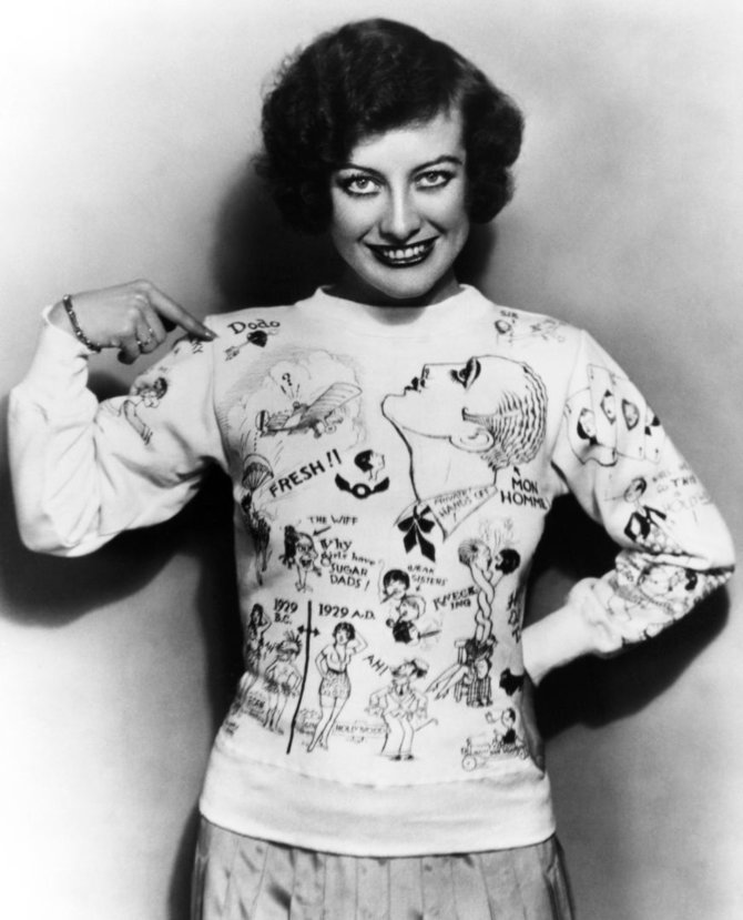 Vida Press nuotr./Marškinėlius demonstruojanti Joan Crawford, 1929 m.