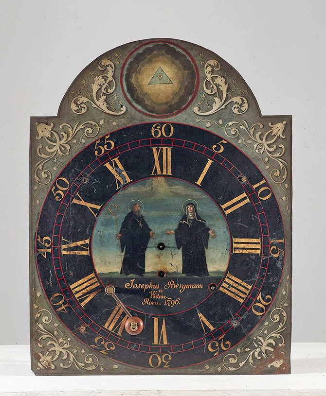 LNM nuotr. / Sieninis laikrodis didelei menei, pagamintas 1785 laikrodininkų cecho seniūno Juozapo Bergmano