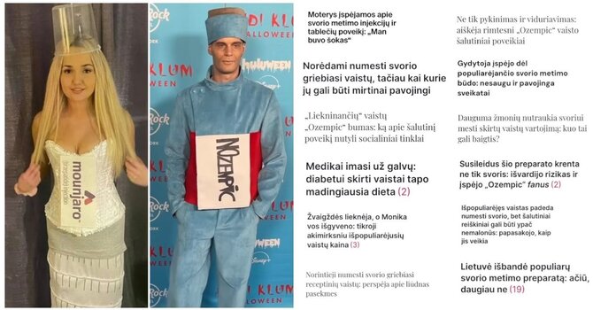 Gydytojos dietologės Evelinos Cikanavičiūtės „Facebook“ paskyros nuotr./Žiniasklaidos antraštės ir Helovino kostiumai