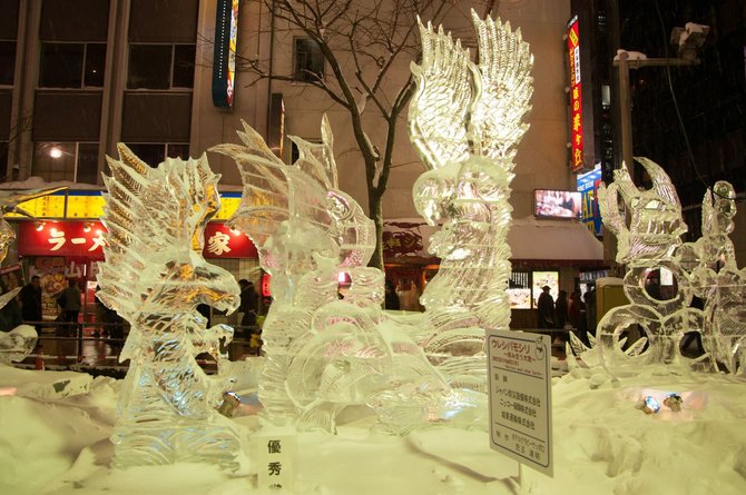 Saporo ledo skulptūrų festivalio eksponatas