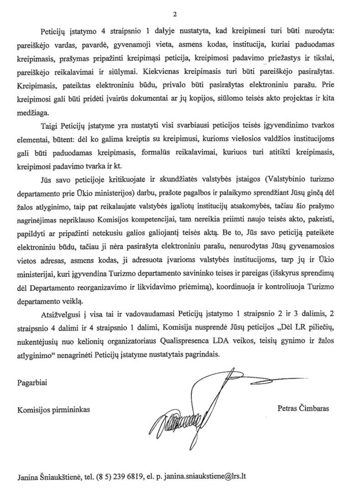 Dokumento kopija/Seimo peticijų komisijos atsakymas