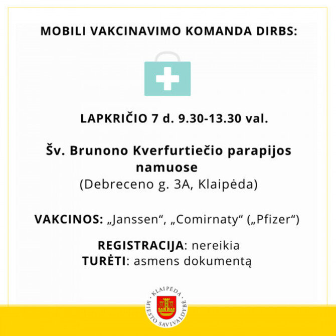 Klaipėdos miesto savivaldybės nuotr./Klaipėdiečiams – dar viena galimybė pasiskiepyti arčiau namų.