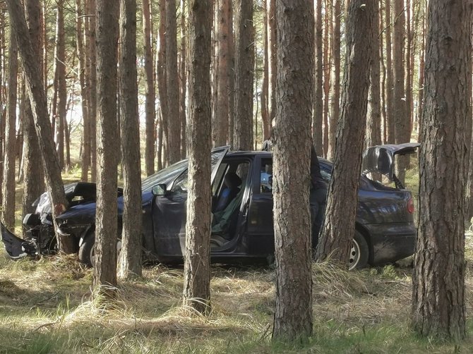 Facebook grupės „Mūsų Palanga“ nuotr./„Sead Toledo“ vairuotojas, bandęs įveikti Palangos dviračių taką, kelionę baigė įvažiavęs į medžius.