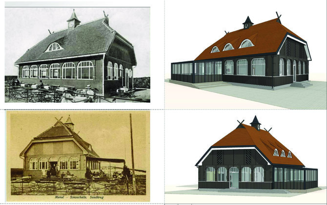 Projektuotojų nuotr./Ant paties jūrinio kopagūbrio, veikė tikra puošmena – restoranas „Strandhalle“ („Paplūdimio halė“), iškilęs 1914 m.