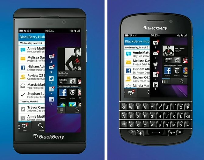 Kadras iš transliacijos/Telefonai „Blackberry Z10“ (kairėje) ir „Blackberry Q10“