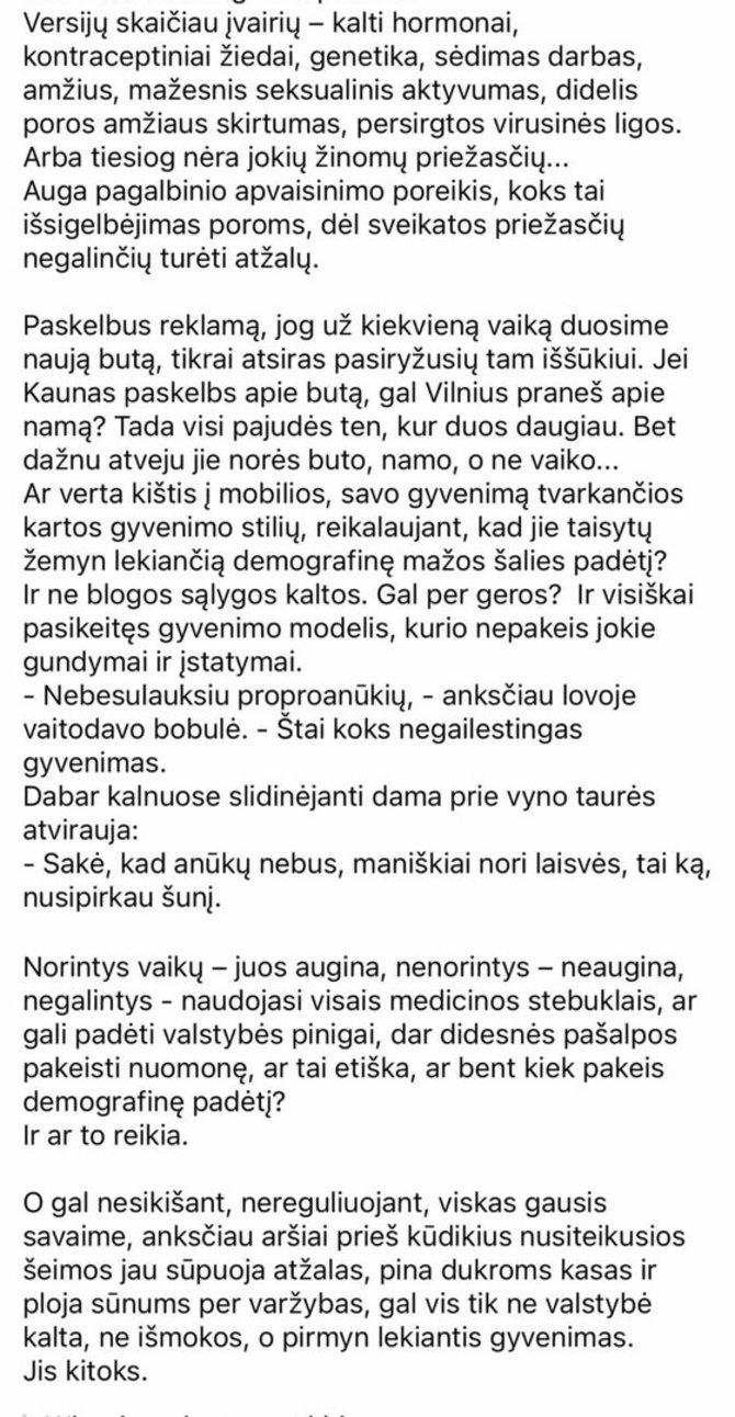 Jurgos Baltrukonytės įrašas feisbuke