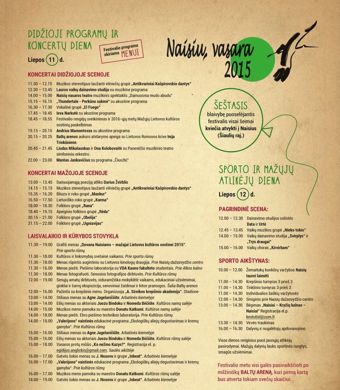 Festivalio „Naisių vasara 2015“ programa