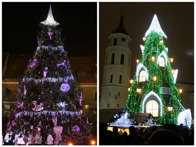 15min.lt nuotr./Kauno (kairėje) ir Vilniaus 2015 m. Kalėdų eglės 