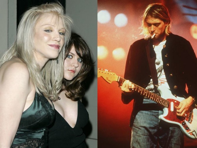 „Scanpix“ nuotr./Courtney Love, Frances Bean Cobain (centre) ir Kurtas Cobainas