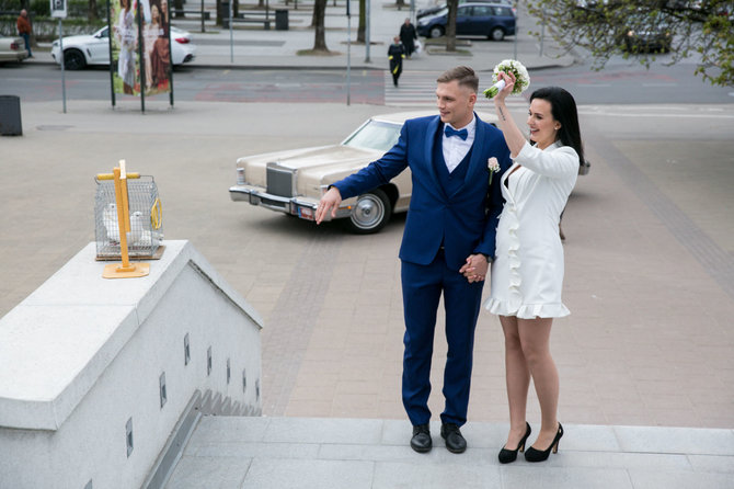 Juliaus Kalinsko / 15min nuotr./Airinės Juodrytės ir Sergejaus Maslobojevo vestuvių akimirka