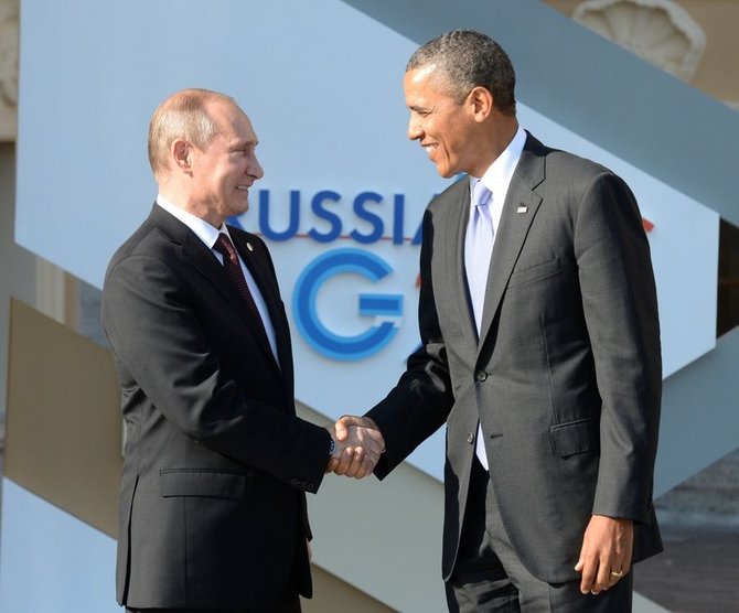 Rusijos prezidentas Vladimiras Putinas ir JAV prezidentas Barackas Obama