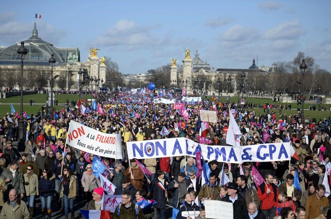 „Reuters“/„Scanpix“ nuotr./Prancūzijoje demonstracija prieš vyriausybės „šeimos fobiją“