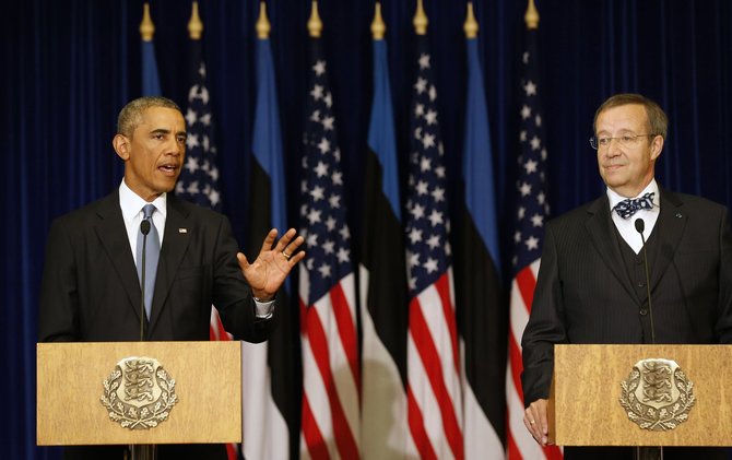 „Reuters“/„Scanpix“ nuotr./JAV prezidentas Barackas Obama ir Estijos prezidentas Toomas Hendrickas Ilvesas