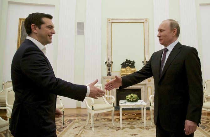 „Scanpix“/AP nuotr./Graikijos premjeras Aleksis Cipras ir Rusijos prezidentas Vladimiras Putinas