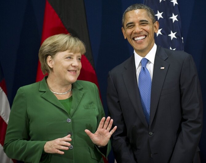 Vokietijos kanclerė Angela Merkel (kairėje) ir JAV prezidentas Barackas Obama