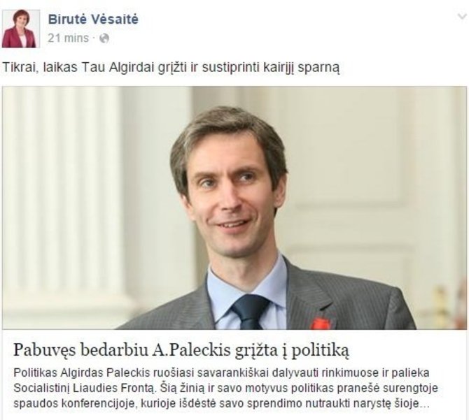 Facebook nuotr./Birutės vėsaitės įrašas feisbuke