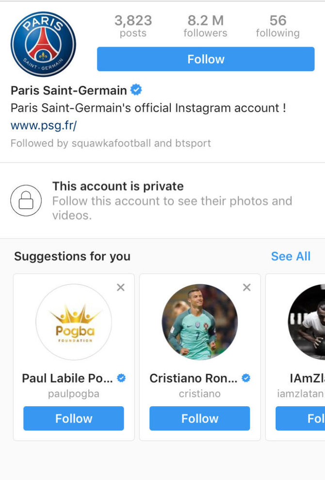 PSG savo „Instragram“ paskyrą buvo padaręs privačia