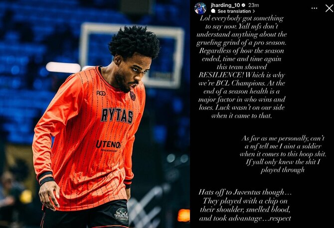 FIBA ir Instagram nuotr./Jerricko Hardingo žinutė po sezono