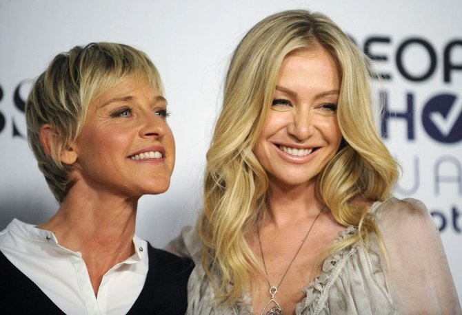 „Reuters“/„Scanpix“ nuotr./Ellen DeGeneres ir Portia de Rossi švenčia penktąsias santuokos metines