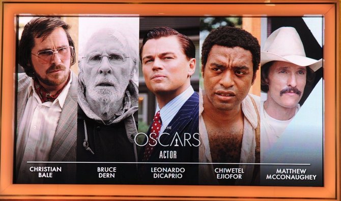 Dėl geriausio aktoriaus titulo grumsis Christianas Bale'as, Bruce'as Dernas, Leonardo DiCaprio, Chiwetelas Ejioforas ir Matthew McConaughey