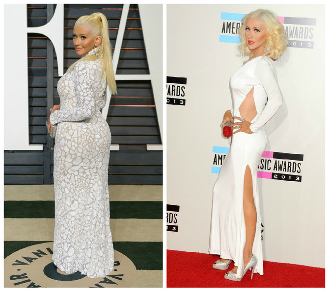 „Scanpix“ nuotr./Christina Aguilera 2015-ųjų vasarį ir 2013-ųjų lapkritį