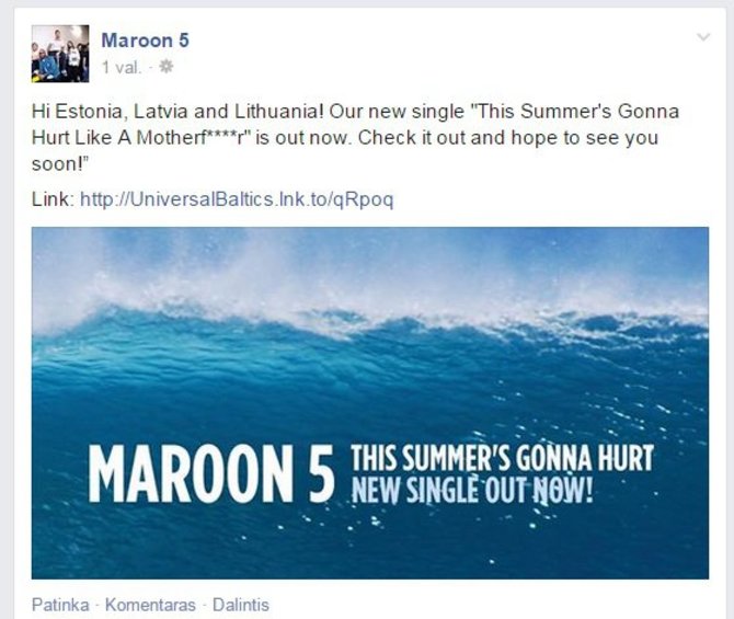 „Maroon 5“ suintrigavo gerbėjus Baltijos šalyse užsiminę apie galimus koncertus Lietuvoje, Latvijoje ir Estijoje