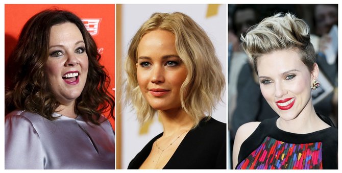„Reuters“/„Scanpix“ nuotr./Daugiausiai uždirbančių aktorių trejetukas: Melissa McCarthy, Jennifer Lawrence ir Scarlett Johansson