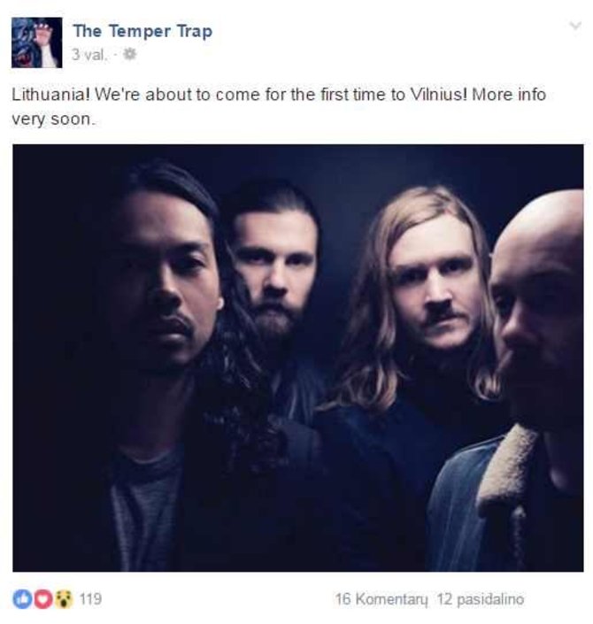 Ekrano nuotr./„The Temper Trap“ žinutė feisbuke