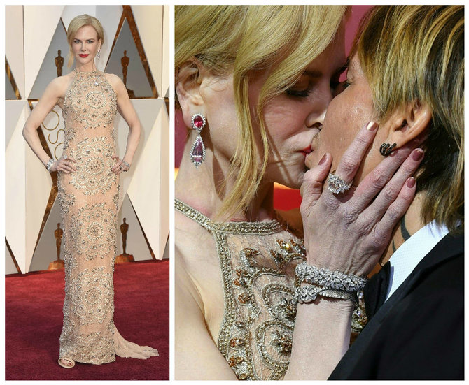 „Scanpix“ nuotr./Nicole Kidman „Oskarų“ apdovanojimuose su „Armani“ suknele ir „Harry Winston“ papuošalais