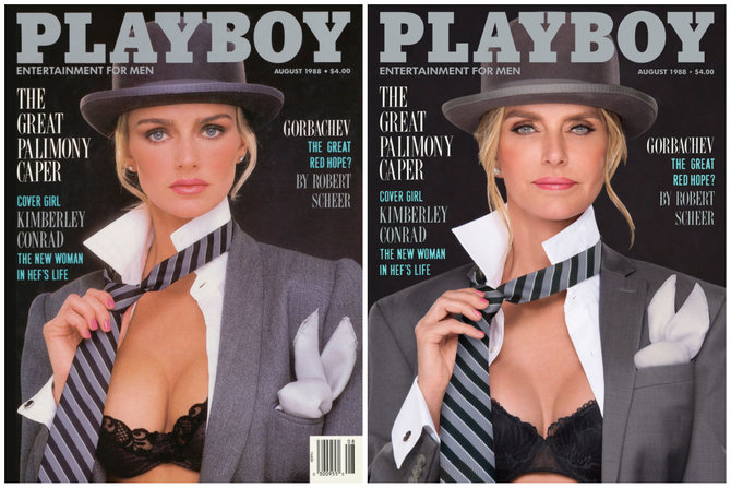 „Playboy“ (Ben Miller / Ryan Lowry) nuotr./Kimberley Conrad Hefner 1988 ir 2017 metais