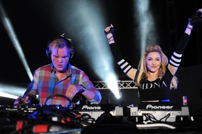 Vida Press nuotr./Avicii ir Madonna (2012 m.)