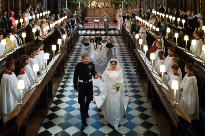 AFP/„Scanpix“ nuotr./Princo Harry ir Meghan Markle vestuvės Vindzoro pilyje