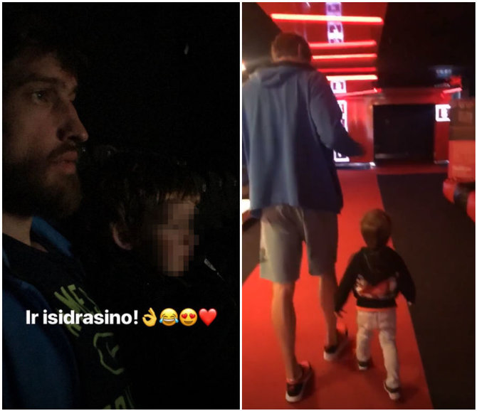 „Instagram“ nuotr./Simas Jasaitis su sūnumi kino teatre