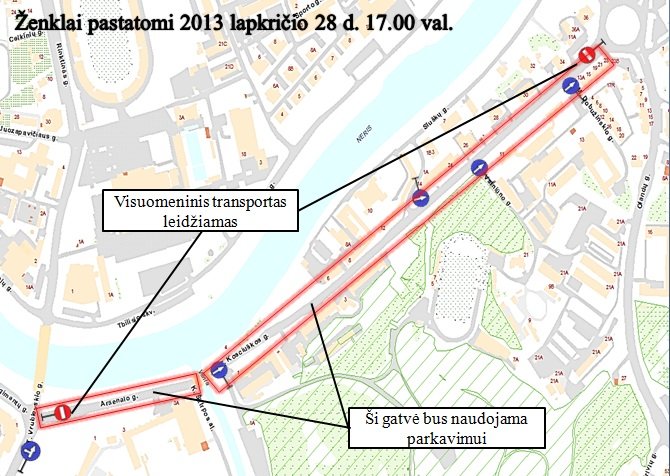 Vilniaus policijos maketas/Eismo apribojimai Arsenalo ir Kosciuškos g.