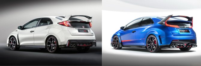 „Honda Civic Type-R“: serijinis modelis (kairėje) prieš konceptą (dešinėje)