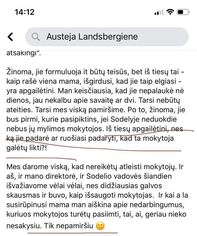 15min skaitytojos nuotr. /A.Landsbergienės pasisakymas socialiniame tinkle