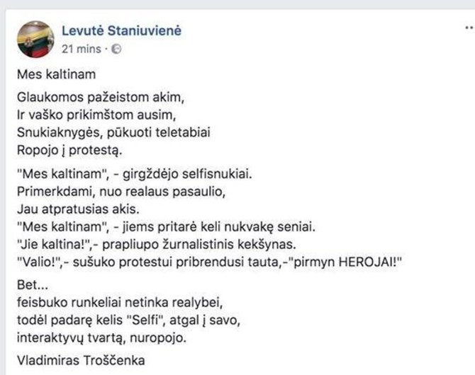 Facebook.com nuotr./L.Staniuvienės pasidalintas eilėraštis