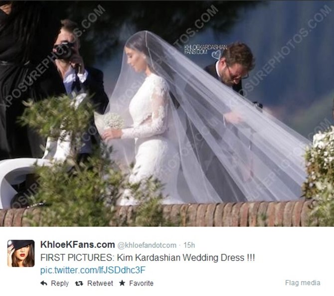 Twitter nuotr./Nutekinta Kim Kardashian vestuvių nuotrauka